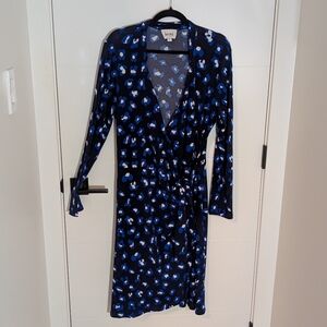 Leota Navy Abstract Floral Wrap Front Dress | Size XL